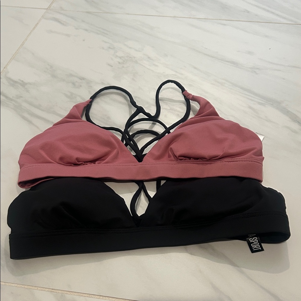 Victoria's Secret Black and Mauve Strappy Bralette Duo